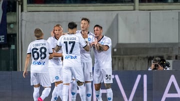 Florence (Italy), 17/05/2024.- Napoli's defender Amir Rrahmani (2-R) celebrates after scoring the 1-0 lead during the Italian Serie A soccer match between AFC Fiorentina and SSC Napoli at Artemio Franchi Stadium in Florence, Italy, 17 May 2024 (Italia, Florencia) EFE/EPA/CLAUDIO GIOVANNINI
