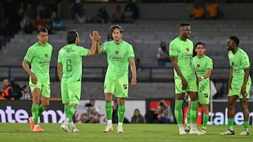Javier Salas, Oscar Haret Ortega, Moises Castillo of Juarez  during the 15th round match between Pumas UNAM and FC Juarez as part of the Liga BBVA MX, Torneo Clausura 2025 at Olimpico Universitario Stadium, on April 12, 2025 in Mexico City, Mexico.