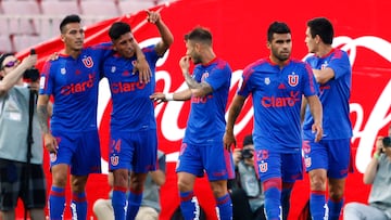 Futbol, Universidad de Chile vs Palestino.
Septima fecha Campeonato de Apertura 2016/17.
El jugador de Universidad de Chile Mario Briceno, izquierda celebra su gol contra Palestino durante el partido de primera division disputado en el estadio Nacional de Santiago, Chile.
25/09/2016
Felipe Zanca/Photosport********
Football, Universidad de Chile vs Palestino.
7th date Aperture Champioship 2016/17.
Universidad de Chile's player Mario Briceno, left, celebrates his gol against Palestino for first division football match at the Nacional stadium in Santiago, Chile.
25/09/2016
Felipe Zanca/Photosport