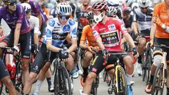 Bardet y Roglic charlan antes de la salida de la etapa.