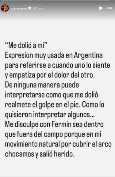 Musso se explica tras los ataques por la patada a Fermín