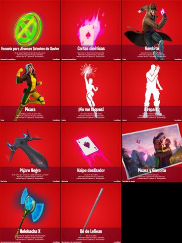 Todos los objetos de Gambito y P&iacute;cara de los X-Men de Marvel en Fortnite