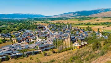 Llívia, Catalonia, Spain. General view of the village as seen from the top of the Castle of Llivia.