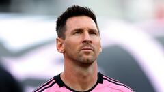 FORT LAUDERDALE, FLORIDA - JUNE 01: Lionel Messi #10 of Inter Miami looks on prior to a game against St. Louis City at Chase Stadium on June 01, 2024 in Fort Lauderdale, Florida.   Megan Briggs/Getty Images/AFP (Photo by Megan Briggs / GETTY IMAGES NORTH AMERICA / Getty Images via AFP)