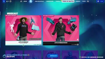 Las skins de MrBeast y sus objetos llegaron a la tienda por primera vez el 15/12/2022