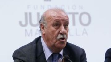 El seleccionador español de fútbol y exjugador del Real Madrid Vicente del Bosque, durante su intervención en la presentación de la Fundación Juanito Maravilla, creada en recuerdo del exfutbolista del equipo blanco, en un acto celebrado hoy en la sede de la Asociación Española de Fundaciones en Madrid.