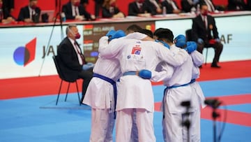 Equipo espa&ntilde;ol de kumite en los Europeos de Porec.