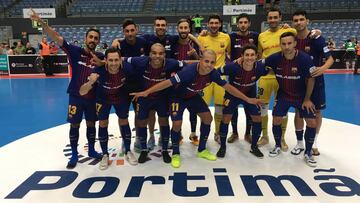 El Bar&ccedil;a celebra su victoria ante el Sporting de Portugal en la Masters Cup.