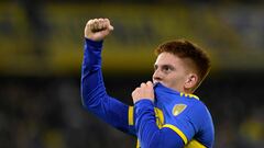 Boca Juniors' defender Valentin Barco celebrates after scoring during the Copa Libertadores group stage second leg football match between Argentina's Boca Juniors and Venezuela's Monagas at La Bombonera stadium in Buenos Aires on June 29, 2023. (Photo by JUAN MABROMATA / AFP)