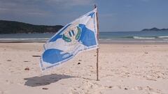 La bandera del Legan&eacute;s ondea en una playa de Brasil cuando fue destino vacacional del argentino Hern&aacute;n Montoro.