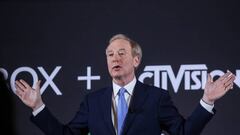 Brad Smith, president of Microsoft Corp., speaks during a news conference in Brussels, Belgium, on Tuesday, Feb. 21. 2023. Microsoft held a closed-door hearing with European Union antitrust watchdogs over its $69 billion takeover of Activision Blizzard Inc. Photographer: Valeria Mongelli/Bloomberg via Getty Images