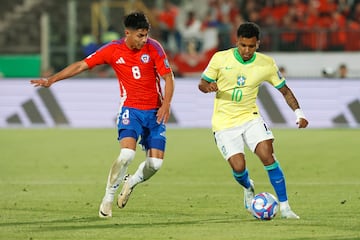 Darío Osorio pelea un balón con Rodrygo.