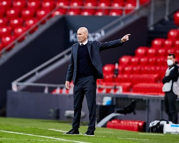 Zidadine Zidane, coach of Real Madrid CF, during the Spanish league, La Liga Santander, football match played between Athletic Club and Real Madrid CF at San Mames stadium on May 16, 2021 in Bilbao, Spain.