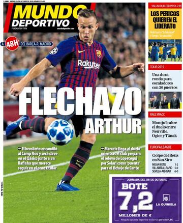 "Arthur wins Barça fans' hearts", declares Mundo Deportivo's front page on Friday.