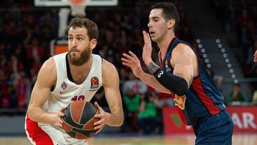 Sergio Rodríguez, ante Luca Vildoza durante el Kirolbet Baskonia-CSKA Moscú.