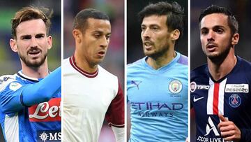 Fabián Ruiz (Nápoles), Thiago Alcántara (Bayern Munich), David Silva (Manchester City) y Pablo Sarabia (PSG).