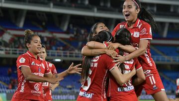 Jugadoras de América en un partido de la Liga Femenina BetPlay.