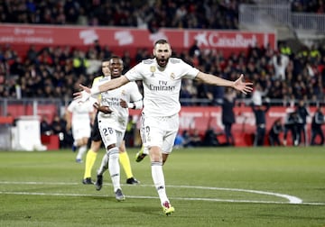 El 31 de enero de 2019, en el partido de vuelta de Copa, anotó dos goles. En la imagen, la celebración del 0-1.