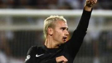 Antoine Griezmann celebra su gol contra el Olympique de Lyon de la ida.