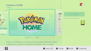 P&aacute;gina de Pok&eacute;mon HOME en la eShop de Nintendo Switch