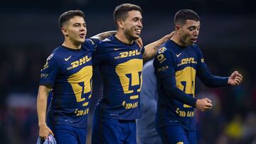 Jugadores de Pumas festejan un gol en los Cuartos de Final contra Am&eacute;rica