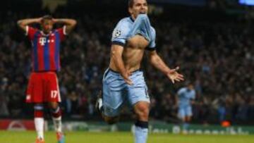 Agüero celebra un gol ante el Bayern Munich.