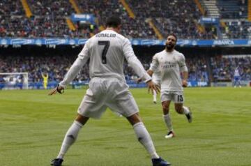 Celebración del primer gol de Cristiano Ronaldo (0-1) ante el Deportivo.