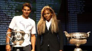 Rafael Nadal Serena Williams, vigentes campeones de Roland Garros, durante el sorteo celebrado hoy en Par&iacute;s.