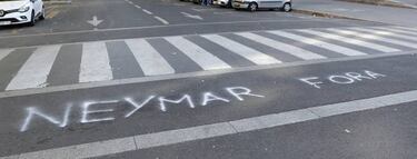 Anti-Neymar signs painted outside PSG's Parc des Princes