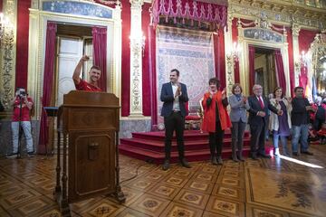 Los jugadores de Osasuna en el Palacio del Gobierno de Navarra.