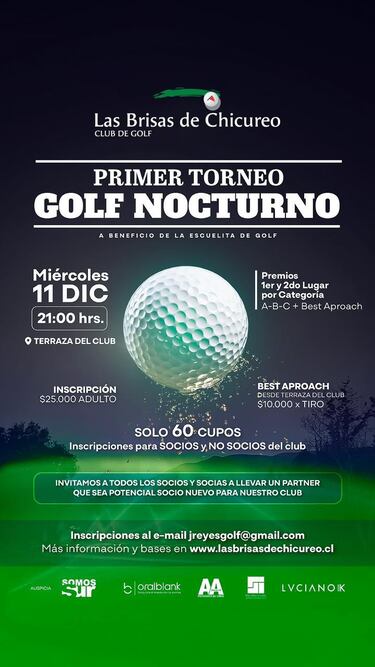 El primer campeonato nocturno en el Club de Golf Brisas de Chicureo tendrá varias figuras del deporte chileno