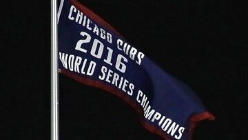 CHICAGO, IL - APRIL 10: The World Series Championship banner is seen before the home opening game between the Chicago Cubs and the Los Angeles Dodgers at Wrigley Field on April 10, 2017 in Chicago, Illinois. Jonathan Daniel/Getty Images/AFP
== FOR NEWSPAPERS, INTERNET, TELCOS & TELEVISION USE ONLY ==