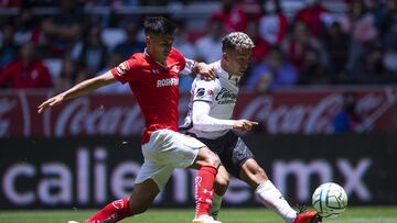 (L-R), Claudio Baeza of Toluca and Lucas Rodriguez of Tijuana during the game Toluca vs Tijuana, corresponding Round 07 the Torneo Apertura 2022 of the Liga BBVA MX at Nemesio Diez Stadium, on August 07, 2022.
<br><br>
durante el partido Toluca vs Tijuana, correspondiente a la Jornada 07 del Torneo Apertura 2022 de la Liga BBVA MX en el Estadio Nemesio Diez, el 07 de Agosto de 2022.