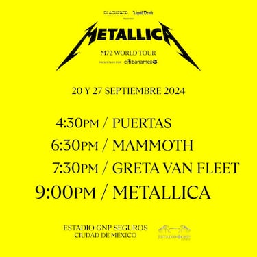 Metallica CDMX 2024: horarios, setlist y cómo llegar al Estadio GNP Seguros para los conciertos