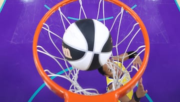 Azura Stevens #23 of the Los Angeles Sparks watches as the ball falls through the basket during an 85-80 Phoenix Mercury win at Crypto.com Arena on June 01, 2025 in Los Angeles, California.