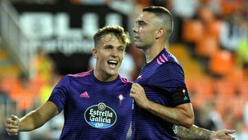 Iago Aspas celebra el gol anotado durante el partido entre el Valencia y el Celta correspondiente a la sexta jornada de LaLiga.
