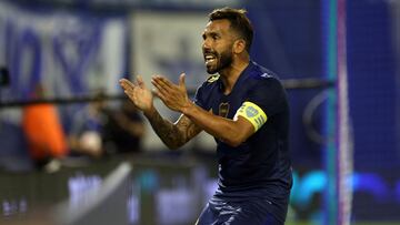 BUENOS AIRES, ARGENTINA - MARCH 07: Carlos Tevez of Boca Juniors celebrates after scoring his team&#039;s fifth goal during a match between Velez Sarsfield and Boca Juniors as part of Copa De La Liga Profesional 2021 at Jose Amalfitani Stadium on March 7,