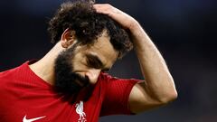 Soccer Football - Champions League - Round of 16 - Second Leg - Real Madrid v Liverpool - Santiago Bernabeu, Madrid, Spain - March 15, 2023 Liverpool's Mohamed Salah reacts REUTERS/Juan Medina     TPX IMAGES OF THE DAY