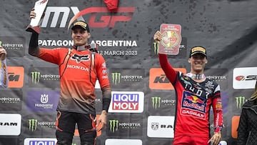 Rub¨¦n Fern¨¢ndez y Jorge Prado, en el podio del MXGP de Argentina 23.