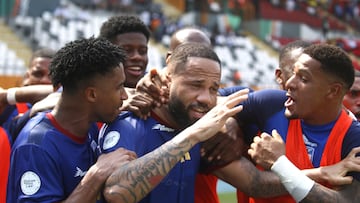 Bebé celebra el gol de Cabo Verde.