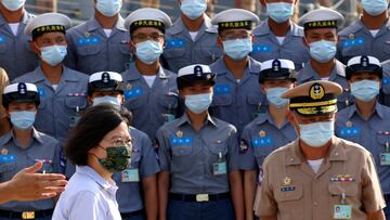 Taiwan President Tsai Ing-wen leaves after a speech and group photos at a navy base in Penghu Islands, Taiwan, August 30, 2022. REUTERS/Ann Wang