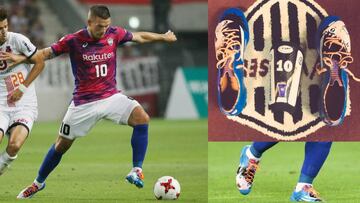 Lukas Podolski y sus botas de Oliver y Benji, en su debut en Jap&oacute;n.