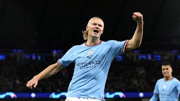 FILE PHOTO: Soccer Football - Champions League - Group G - Manchester City v FC Copenhagen - Etihad Stadium, Manchester, Britain - October 5, 2022  Manchester City's Erling Braut Haaland celebrates scoring their first goal Action Images via Reuters/Lee Smith     TPX IMAGES OF THE DAY/File Photo