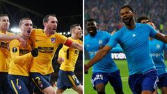 Jugadores del Atleti y Marsella celebran un gol.