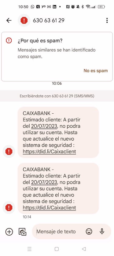 ¡No caigas! Este mensaje suplanta a la Caixa en una nueva estafa