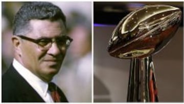 Vince Lombardi y el trofeo que lleva su nombre.