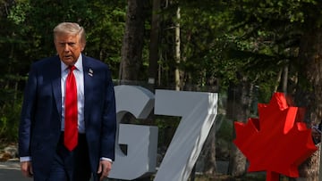 U.S. President Donald Trump arrives for the G7 Leaders' Summit in Kananaskis, Alberta, Canada, June 16, 2025. REUTERS/Chris Helgren/Pool