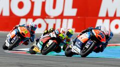 MotoGP - TT Assen Grand Prix - TT Circuit Assen, Assen, Netherlands - June 30, 2024 MT Helmets - MSi's Ai Ogura, Sync SpeedUp's Fermin Aldeguer and MT Helmets - MSi's Sergio Garcia in action during the Moto2 race REUTERS/Piroschka Van De Wouw