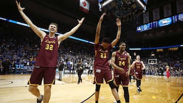 ATLANTA, GA - MARCH 22: The Loyola Ramblers celebrate their teams win over the Nevada Wolf Pack during the 2018 NCAA Men&#039;s Basketball Tournament South Regional at Philips Arena on March 22, 2018 in Atlanta, Georgia. The Loyola Ramblers defeated the Nevada Wolf Pack 69-68.   Ronald Martinez/Getty Images/AFP
 == FOR NEWSPAPERS, INTERNET, TELCOS &amp; TELEVISION USE ONLY ==