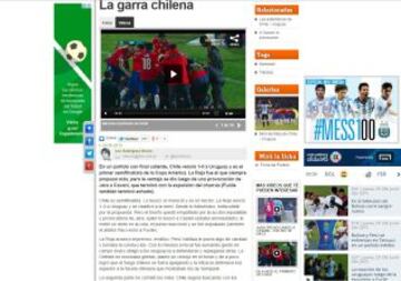 El diario argentino Olé tituló con Garra Chilena el triunfo agónico frente a Uruguay en cuartos de final.